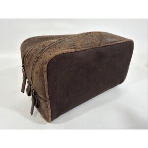 Restoration Hardware Brown Leather Canvas Toiletry‎ Travel Bag MSRP $89
